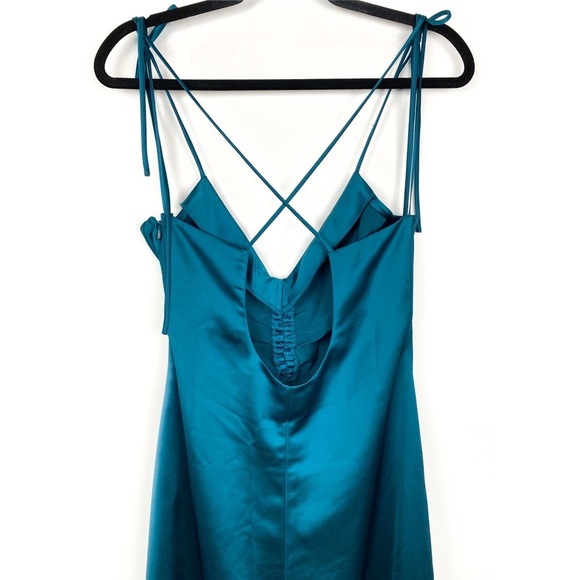 NWOT‎ Jason Wu Strappy Silky Ruched Front Midi Dress, Teal - Size L - Picture 6 of 8